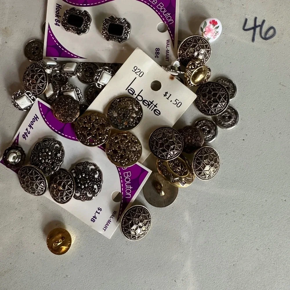 Vintage La Petite Le Bouton Decorative Button Lot Silver Gold Black Enamel 46pc